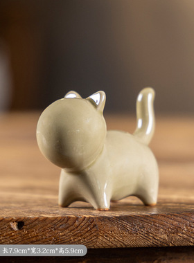 哥窑创意猫咪小摆件陶瓷可爱茶宠可养简约茶玩家居桌面工艺品饰品