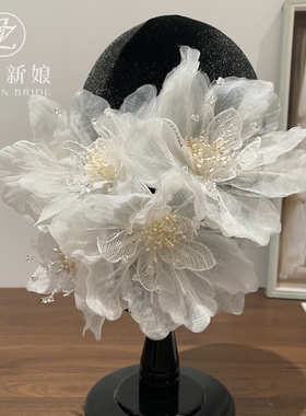 甜美仙气新娘白色绢花头饰