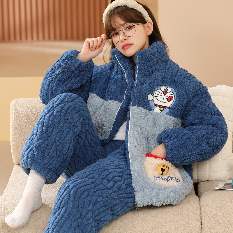 睡衣女冬季珊瑚绒夹棉卡通保暖加厚加绒三层棉袄秋冬款外穿家居服,淘宝优惠券,粉丝福利购,淘宝优惠卷