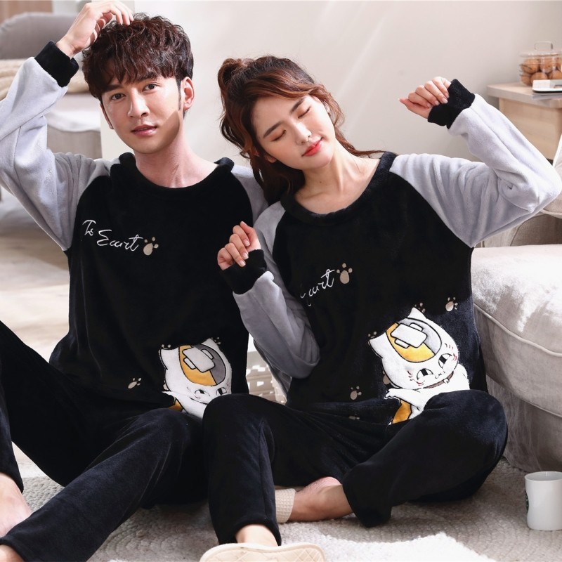 奶牛情侣秋冬款珊瑚绒男加大码睡衣 新特兰睡衣/家居服套装