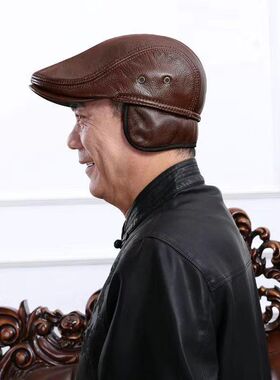 秋冬棉帽男士头层牛皮时