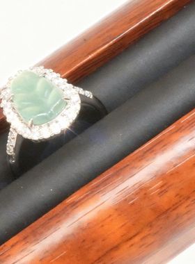 天然翡翠树叶戒指镶嵌新中式民族风高贵典雅气质多样性发其一9335