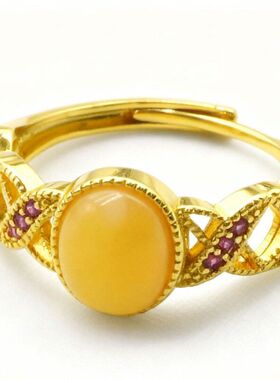 蜜蜡天然百搭礼物多样性爆款其一蛋面6004戒指2025开口发