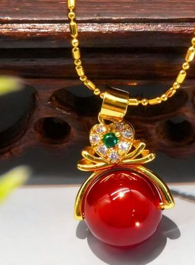 红玛瑙圆珠挂件吊坠个性转动时尚新中式国风8033