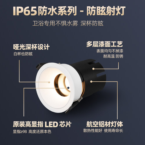 已接入米家APP智能IP65防水射灯嵌入式厨房卫生间全光谱防雾射灯 - 图0