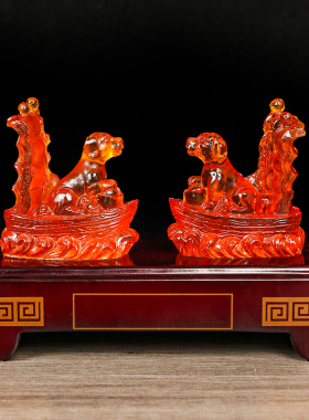 属兔2026马年吉祥物贵犬乘舟摆件生肖兔水琉璃招财客厅办公室摆设