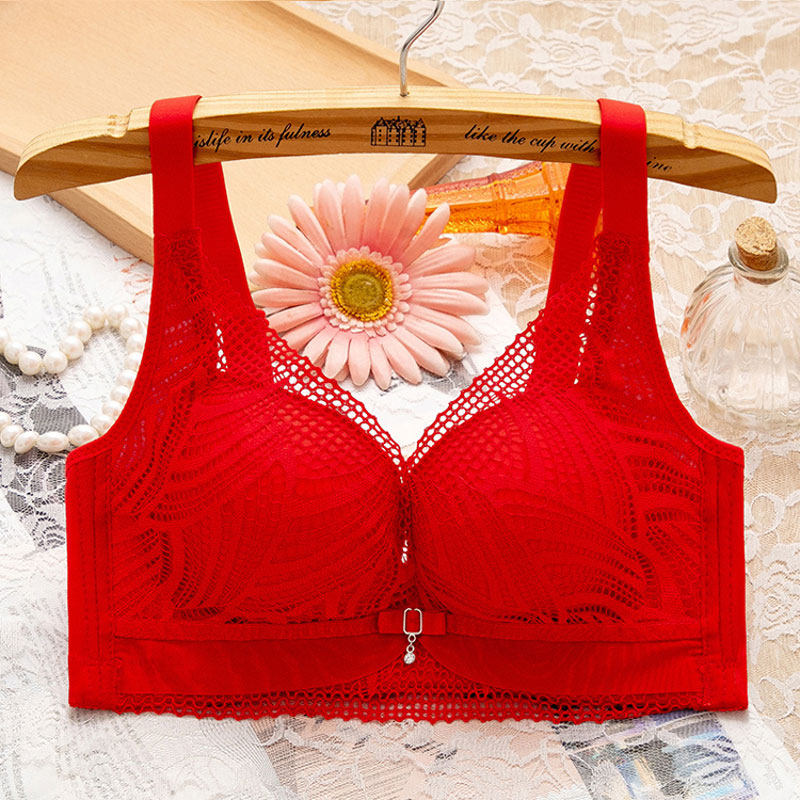 大红色本命年小胸平胸加厚聚拢胸罩 法蝶柔文胸