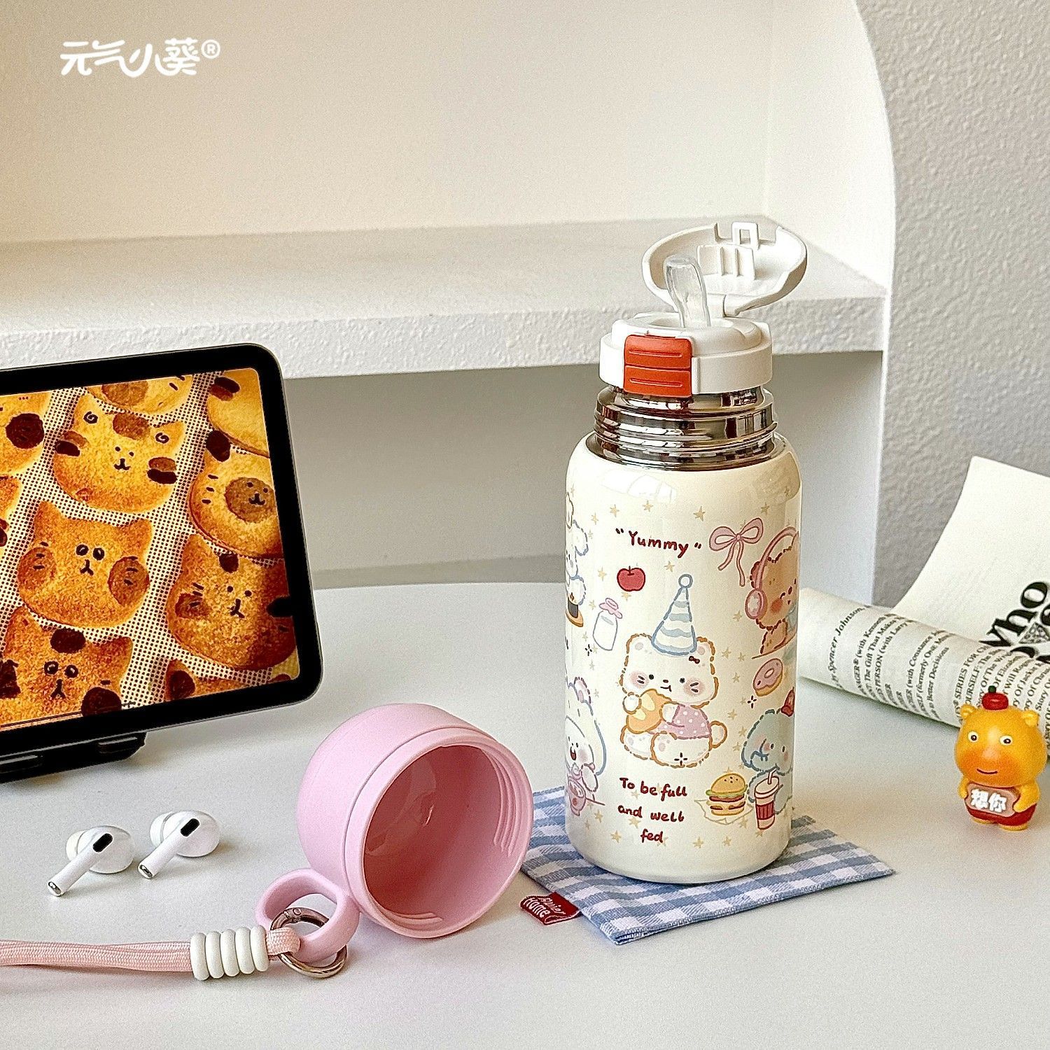 可爱水杯保温杯女生高颜值便携新款2025杯子学生上学专用三饮小猫 - 图0