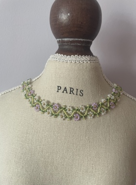 春花烂漫小清新浅绿色串珠成品颈链项链锁骨链