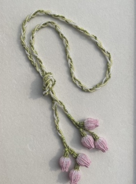 日系杂志款粉色郁金香项链毛衣链串珠成品项链送礼佳品