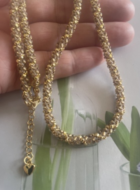 雾蒙金色串珠项链手工成品 送礼佳品