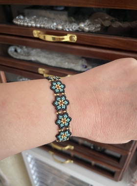 翠心花蕊 松石蓝色小花手链串珠成品手链闺蜜礼物