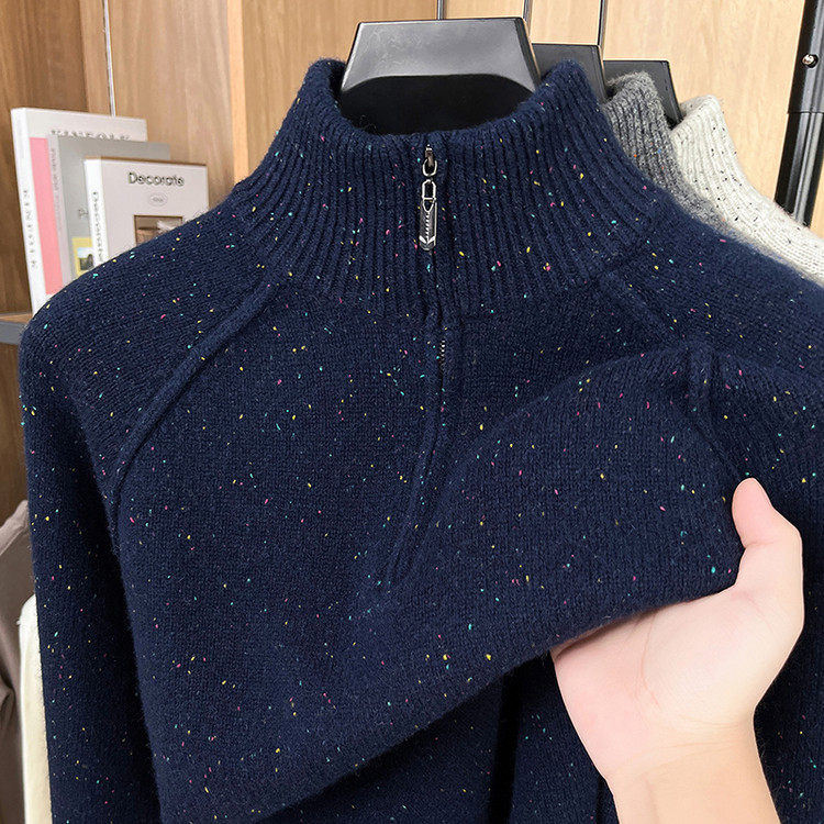 高档点子纱半高领拉链领羊毛衫男秋冬季加厚保暖针织打底毛衣潮流,淘宝优惠券,粉丝福利购,淘宝优惠卷