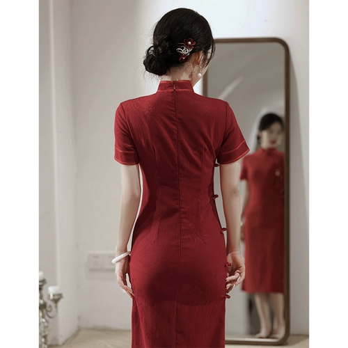 Вечернее платье, красное цветное ципао, премиум класс, китайский стиль