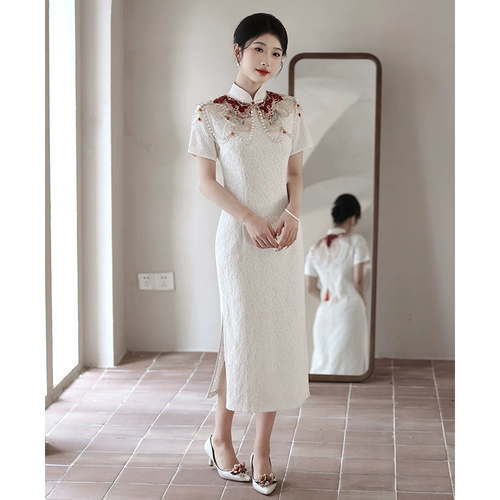 Белое кружевное летнее ципао, свадебное платье, китайский стиль, подходит для подростков