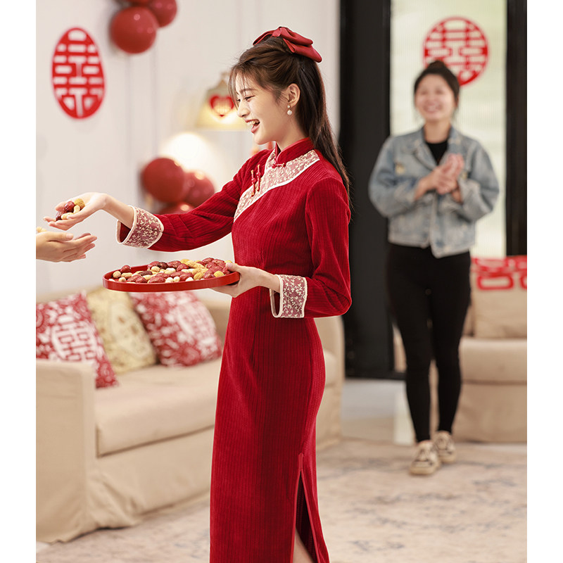 红色旗袍高级感女年轻款改良敬酒服 颜赋绣旗袍