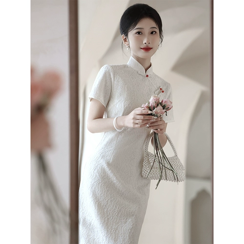 Белое кружевное летнее ципао, свадебное платье, китайский стиль, подходит для подростков