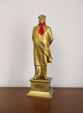 毛主席塑像铜像纯黄铜工艺品毛爷爷风衣像 精品黄铜家居装饰摆件