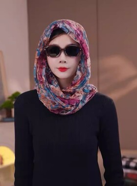 2026春夏新款麻花辫渐变压皱围巾女多功能防晒围巾帽旅游拍照头巾