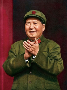毛主席1966年-绿军装照珍贵版老照片伟人拍手微信竖版挂画名人像