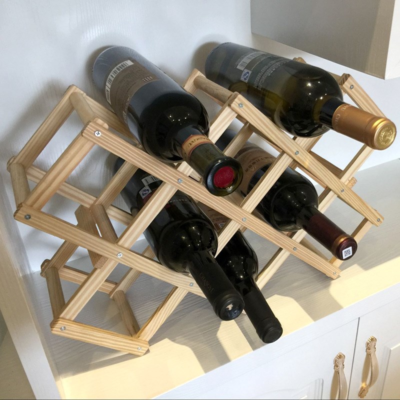 Wooden Wine Rack Household Folding Winebottle Storage Shelf