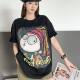 200Jin Jin is equal to 0.5kg Large size European fashion brand 2024 autumn new women's black cartoon pattern short-sleeved T-shirt women's large version