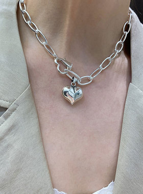 X26韩国粗款重工爱心项链手链女ins风立体心形设计复古风潮首饰