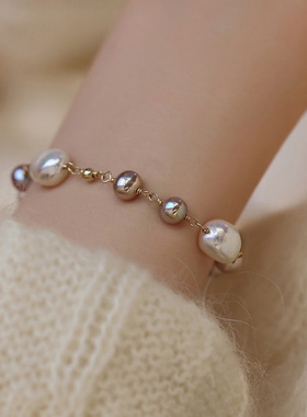 Z17异形巴洛克淡水珍珠紫色手链女轻奢值此优雅温柔气质百搭礼品