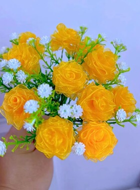 手工diy52朵雪纱带玫瑰材料包