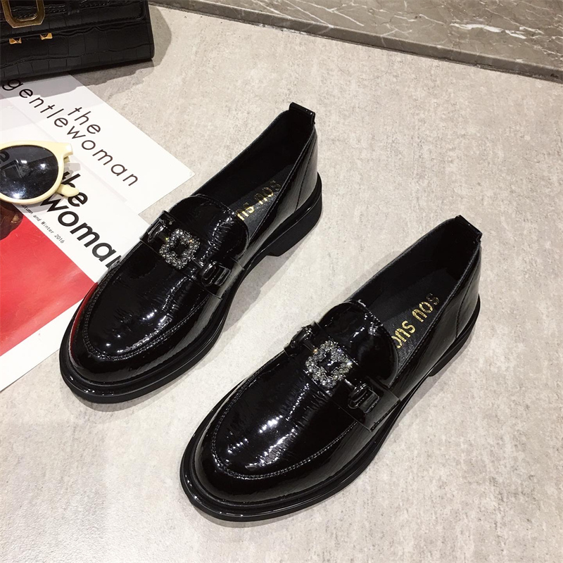 WUXIE 潮流chic街拍烫钻扣饰单一脚蹬厚底软妹小皮女鞋