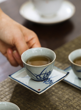 梅兰竹菊粗陶杯托陶瓷茶托杯垫