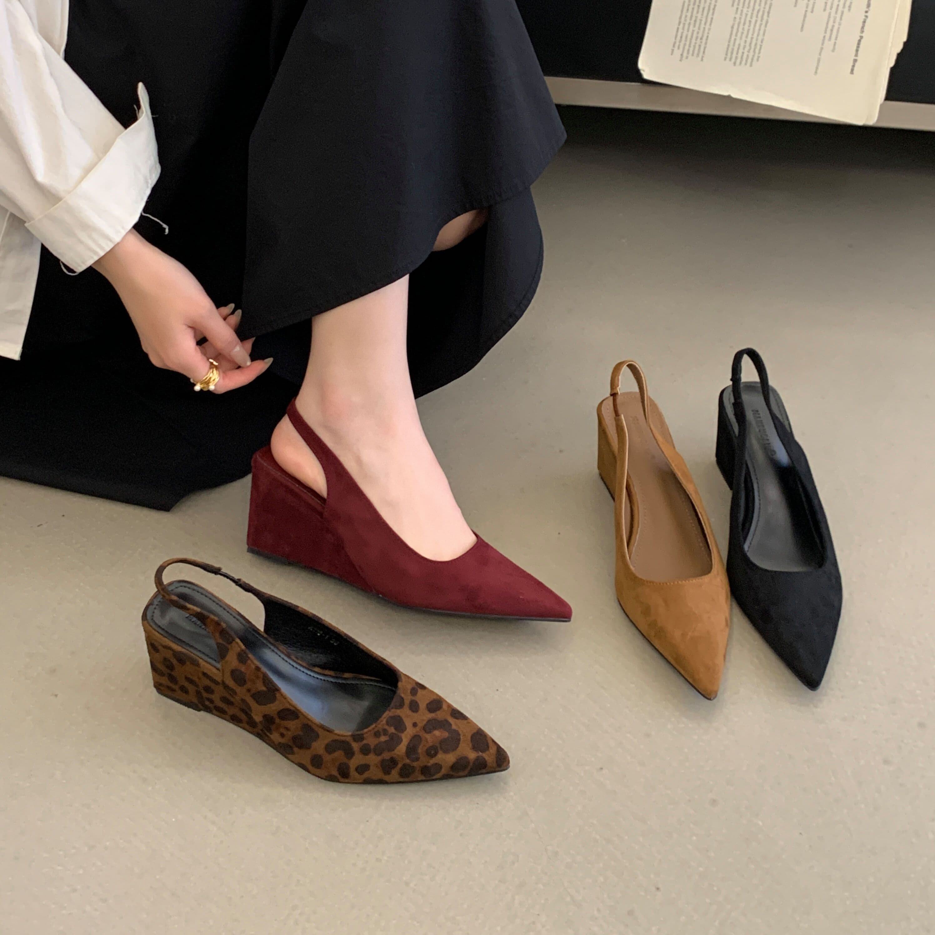 法式尖头浅口后空单鞋女豹纹坡跟后空百搭裙子气质通勤凉鞋高跟鞋,淘宝优惠券,粉丝福利购,淘宝优惠卷