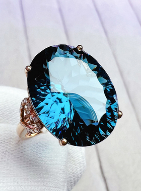 天然托帕石戒指彩宝18K金镶嵌女