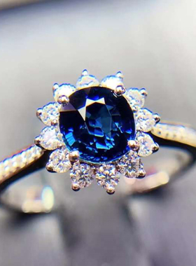 无烧蓝宝石戒指女18K金送运费险