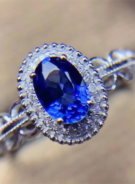 天然无烧蓝宝石戒指女18K金镶嵌