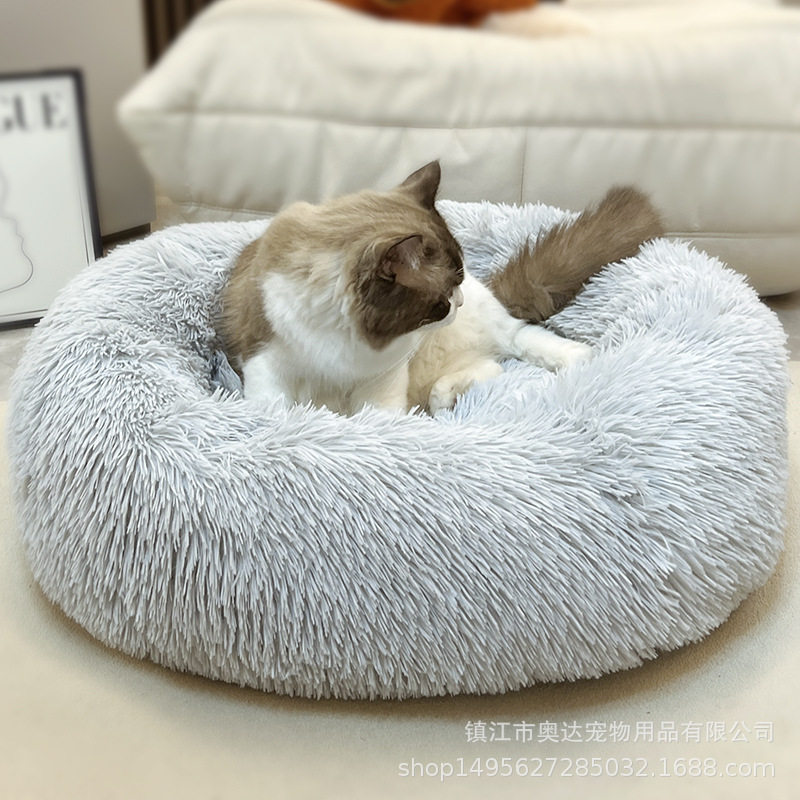 新款秋冬加厚长毛绒圆形宠物窝垫深度睡眠猫窝狗窝 猫狗通用,淘宝优惠券,粉丝福利购,淘宝优惠卷