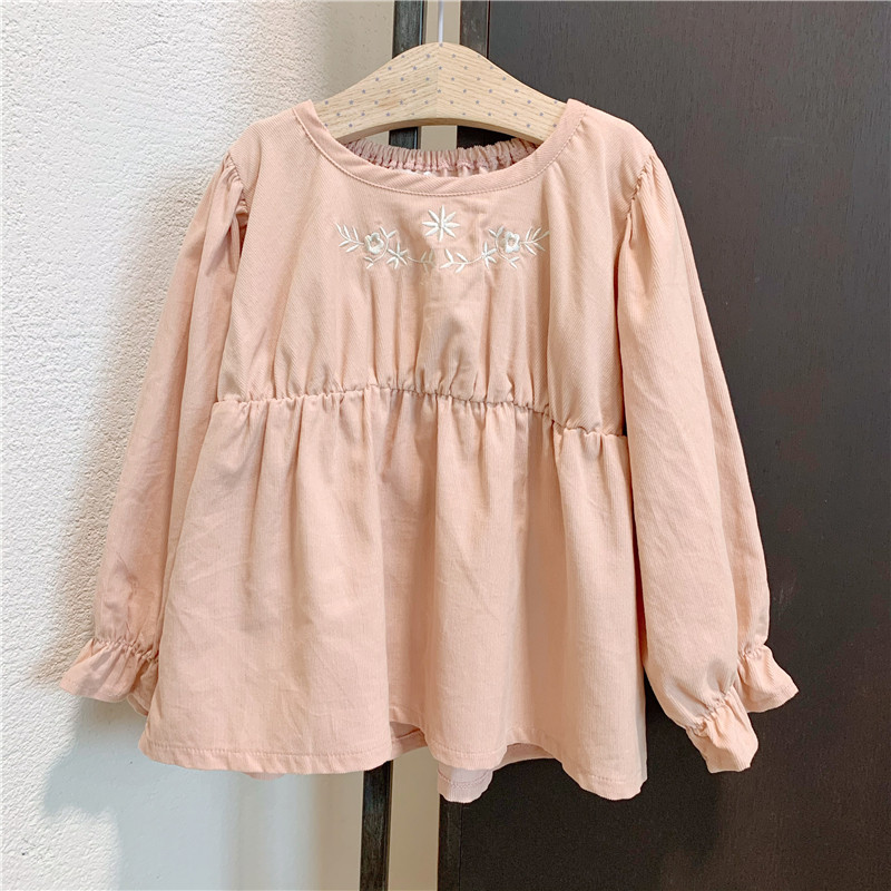 100-140 春秋新款 女童细腻纯棉薄灯芯绒精致刺绣长袖上衣娃娃衫,淘宝优惠券,粉丝福利购,淘宝优惠卷