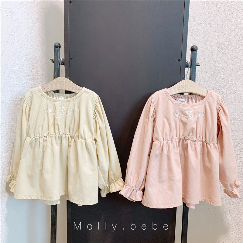 100-140 春秋新款 女童细腻纯棉薄灯芯绒精致刺绣长袖上衣娃娃衫,淘宝优惠券,粉丝福利购,淘宝优惠卷