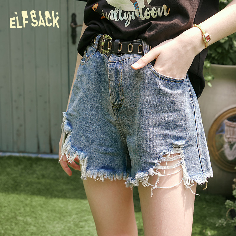 【新款】妖精的口袋破洞毛边牛仔短裤 妖精的口袋牛仔裤