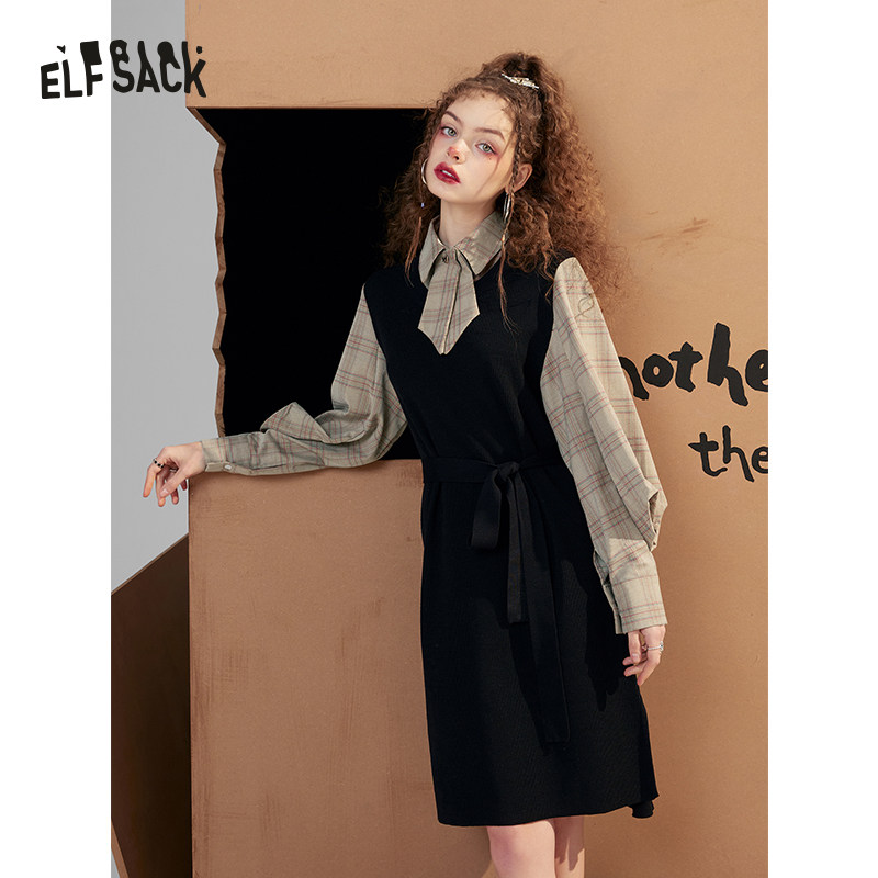 【新款】妖精的口袋学院风拼接女衬衫 妖精的口袋连衣裙