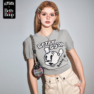 【贝蒂联名】妖精的口袋红色泡泡袖针织衫女2024早春新款短款上衣