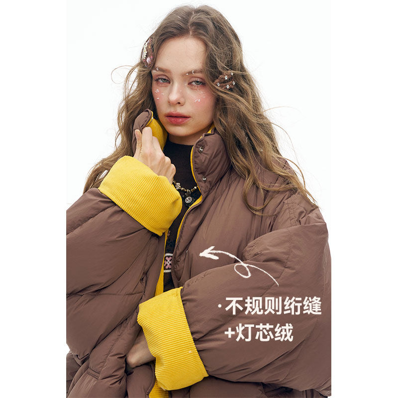 妖精的口袋【两面穿】复古撞色短款羽绒服女2025冬季新款保暖外套,淘宝优惠券,粉丝福利购,淘宝优惠卷