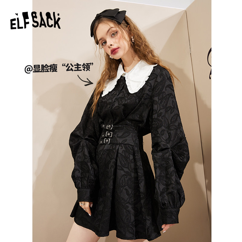 【新款】妖精的口袋黑色提花女连衣裙 妖精的口袋连衣裙