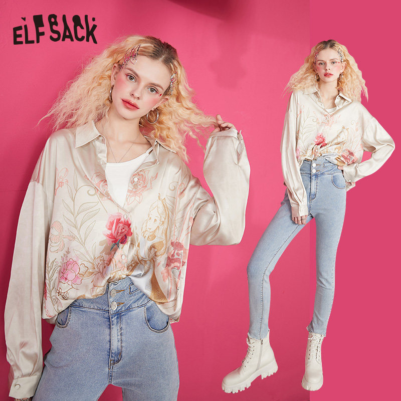 爱丽丝合作款妖精的口袋宽松衬衫 妖精的口袋树合夏衬衫