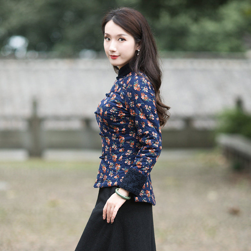 筠雅冬季加棉旗袍上衣保暖棉麻小袄 筠雅上衣