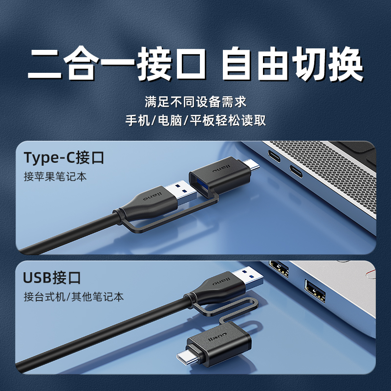 绿巨能读卡器USB3.0四合一SD/TF卡CF高速type-c安卓手机电脑两用读取MS内存卡大卡适用单反相机 - 图1