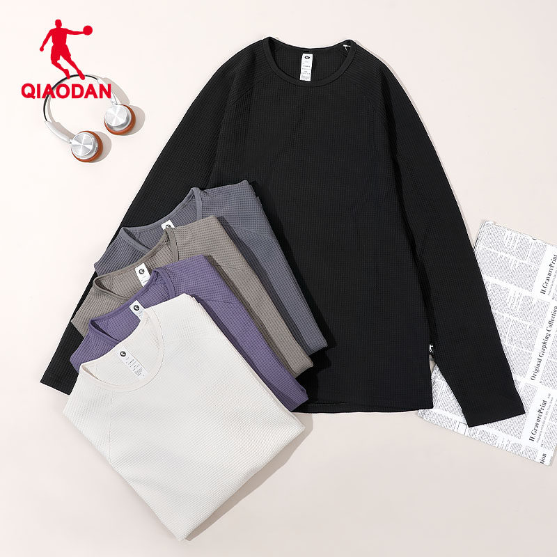 乔丹运动T恤男长袖春秋圆领套头衫户外华夫格速干上衣跑步运动服,淘宝优惠券,粉丝福利购,淘宝优惠卷