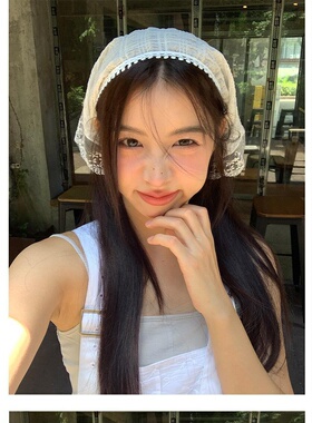 【小敏推荐】法式丝带蕾丝三角巾古装饰头巾田园丝巾飘带碎花镂空