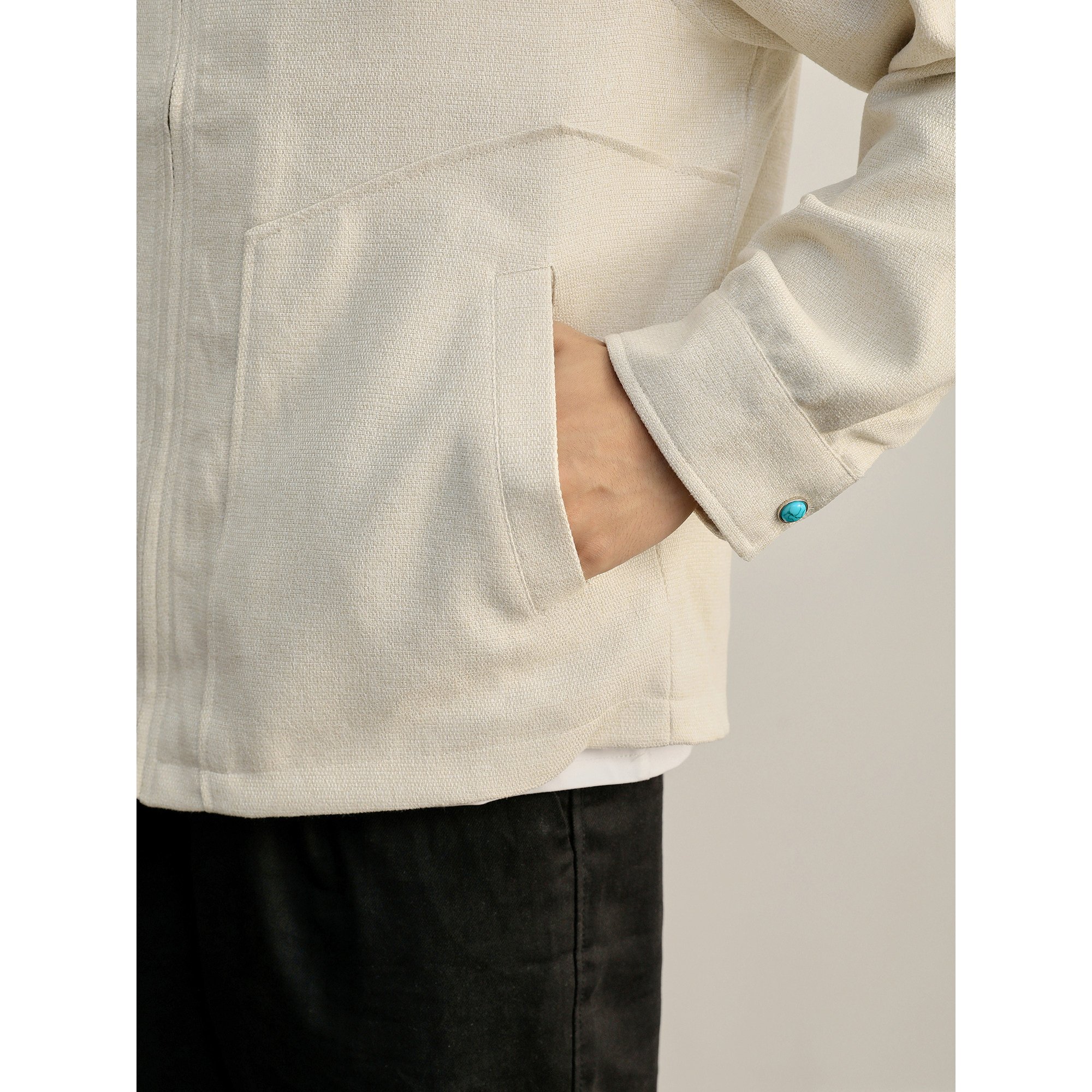 LUUD 轻奢气质编织肌理外套男士结构线口袋绿宝石钉扣小香风夹克,淘宝优惠券,粉丝福利购,淘宝优惠卷