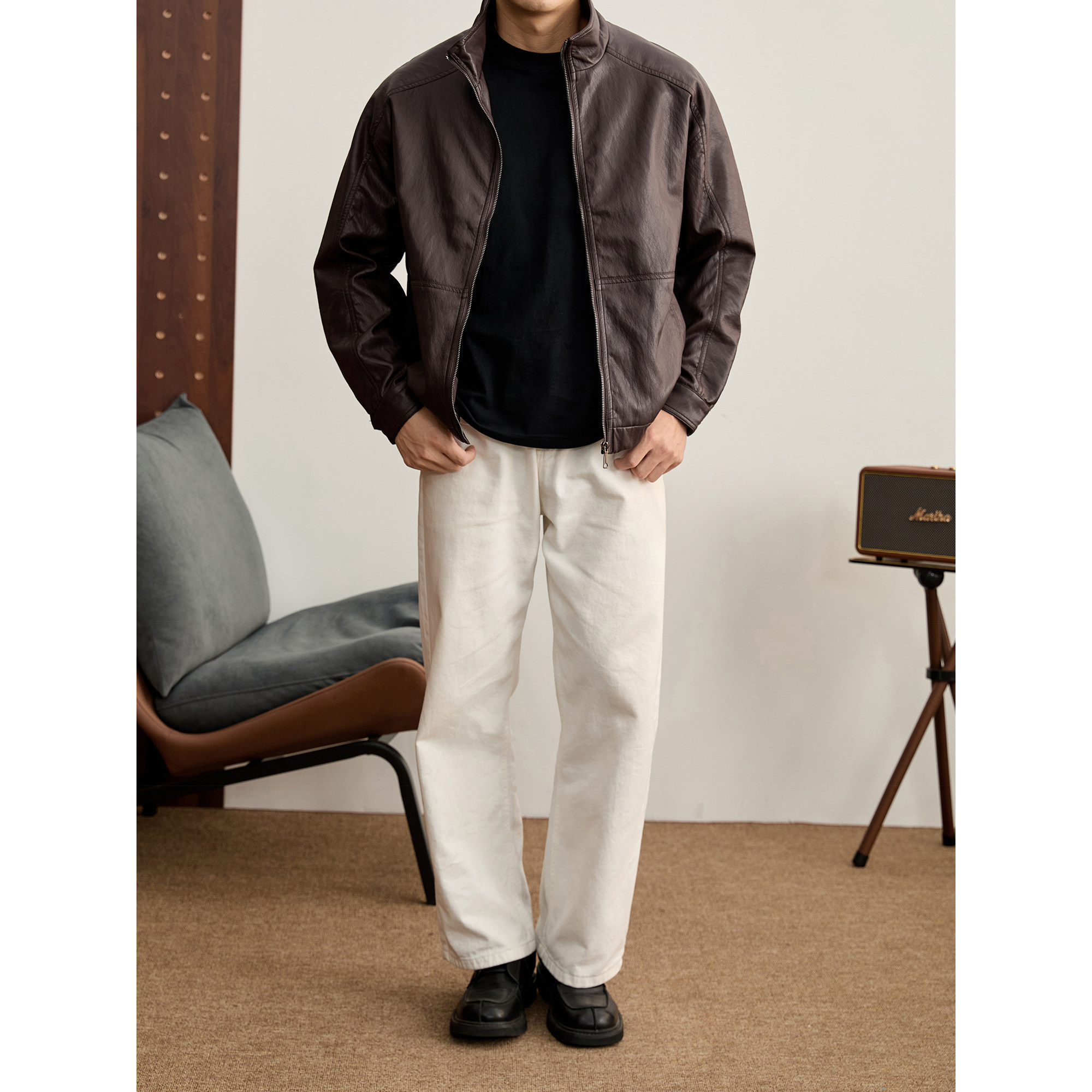 LUUD 美拉德短款廓形立领皮衣外套男士冬季痞帅亮面PU皮机车夹克,淘宝优惠券,粉丝福利购,淘宝优惠卷